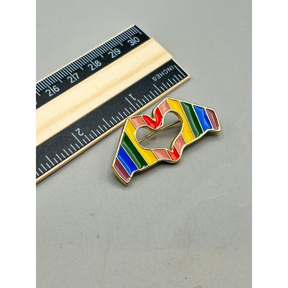 Love Pride Rainbow Pin Brooch Tack Pin Colorful Enamel Hands Heart Shaped - Picture 7 of 7